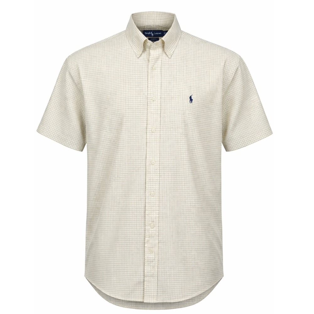 VTG Ralph Lauren Mens L Blake Short Sleeve Shirt Yellow Check Plaid Yacht Club